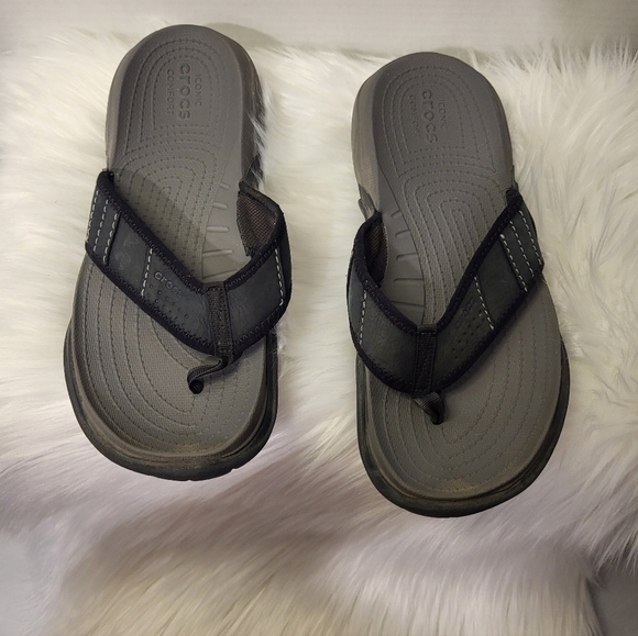Crocs Gray and Black Flip Flops, Size 9 - Picture 2 of 7